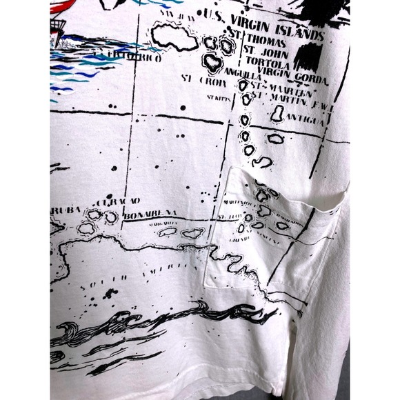 Vintage Nautical Map Graphic Tee Stanley Michaels Virgin Islands Sailing L - Picture 12 of 16